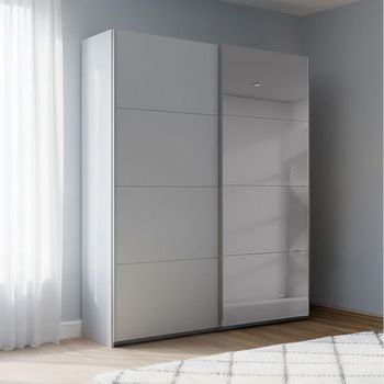 Beluga Extra Grey Mirror Silk Grey 137cm 2 Door Sliding Wardrobe