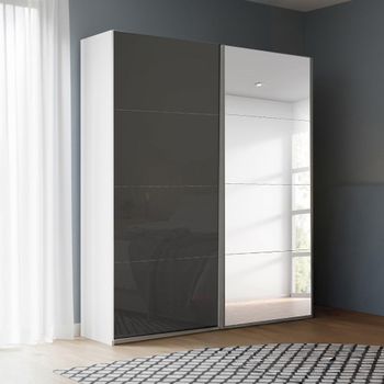 Beluga Extra Alpine White and Basalt Glass 137cm 2 Door Mirror Sliding Wardrobe
