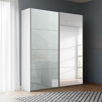 Beluga Extra Alpine White and Silk Grey Glass 137cm 2 Door Mirror Sliding Wardrobe