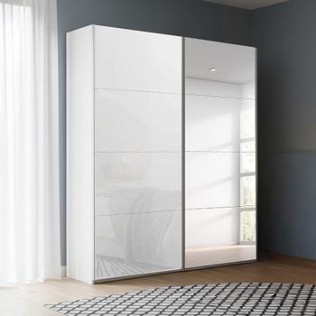Beluga Extra Alpine White and White Glass 137cm 2 Door Mirror Sliding Wardrobe