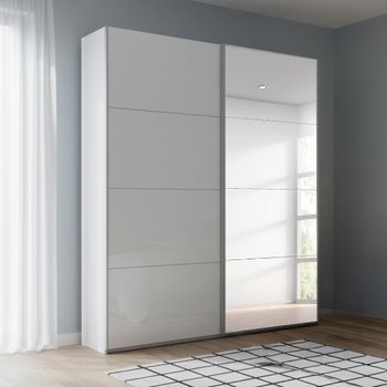 Beluga Extra Alpine White and White High Gloss 137cm 2 Door Mirror Sliding Wardrobe