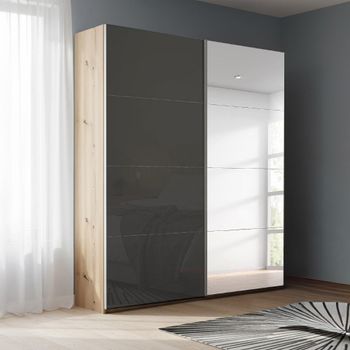 Beluga Extra Artisan Oak and Basalt Glass 137cm 2 Door Mirror Sliding Wardrobe