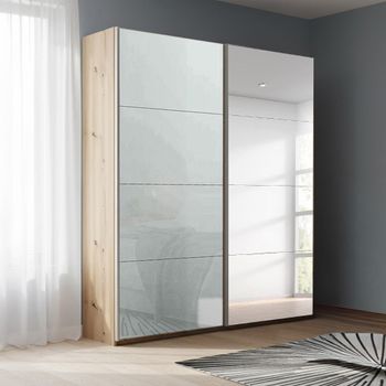 Beluga Extra Artisan Oak and Silk Grey Glass 137cm 2 Door Mirror Sliding Wardrobe