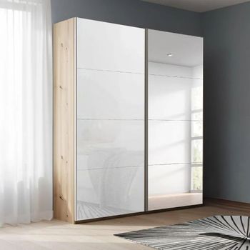 Beluga Extra Artisan Oak and White Glass 137cm 2 Door Mirror Sliding Wardrobe