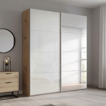 Beluga Extra Artisan Oak and White High Gloss 137cm 2 Door Mirror Sliding Wardrobe