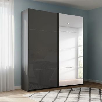 Beluga Extra Graphite and Basalt Glass 137cm 2 Door Mirror Sliding Wardrobe