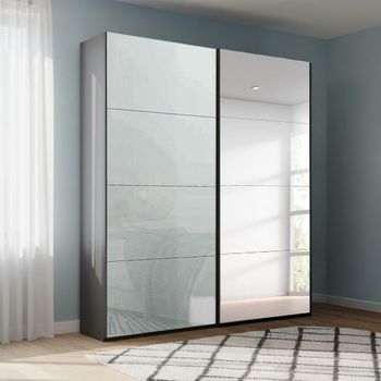 Beluga Extra Graphite and Silk Grey Glass 137cm 2 Door Mirror Sliding Wardrobe