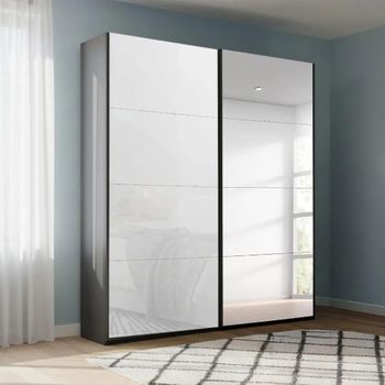 Beluga Extra Graphite and White Glass 137cm 2 Door Mirror Sliding Wardrobe