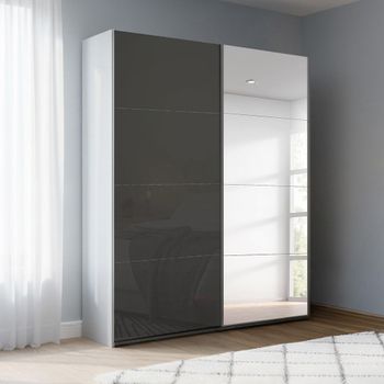 Beluga Extra Silk Grey and Basalt Glass 137cm 2 Door Mirror Sliding Wardrobe