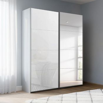 Beluga Extra Silk Grey and White Glass 137cm 2 Door Mirror Sliding Wardrobe