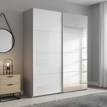 Beluga Extra Silk Grey and White High Gloss 137cm 2 Door Mirror Sliding Wardrobe