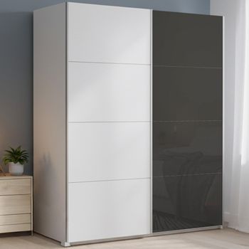 Beluga Extra Alpine White and Basalt Glass Front 181cm 2 Door Sliding Wardrobe