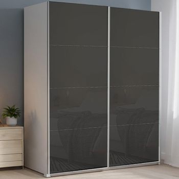 Beluga Extra Alpine White and Basalt Glass 181cm 2 Door Sliding Wardrobe