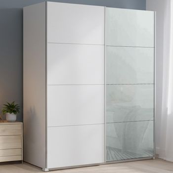 Beluga Extra Alpine White and Silk Grey Glass Front 181cm 2 Door Sliding Wardrobe