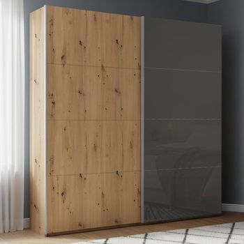 Beluga Extra Artisan Oak and Basalt Glass Front 181cm 2 Door Sliding Wardrobe