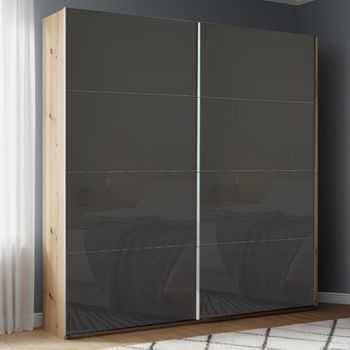 Beluga Extra Artisan Oak and Basalt Glass 181cm 2 Door Sliding Wardrobe