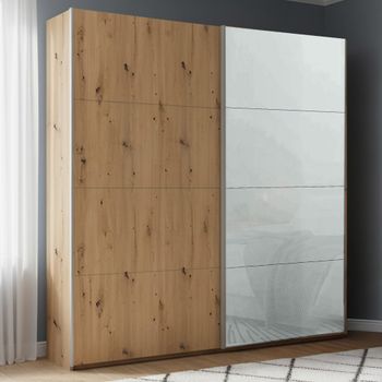 Beluga Extra Artisan Oak and Silk Grey Glass Front 181cm 2 Door Sliding Wardrobe
