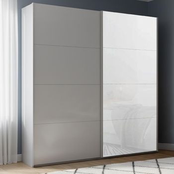 Beluga Extra Silk Grey and White Glass Front 181cm 2 Door Sliding Wardrobe