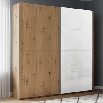 Beluga Extra White High Gloss and Artisan Oak Front 181cm 2 Door Sliding Wardrobe