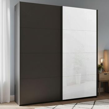 Beluga Extra White High Gloss and Graphite Front 181cm 2 Door Sliding Wardrobe