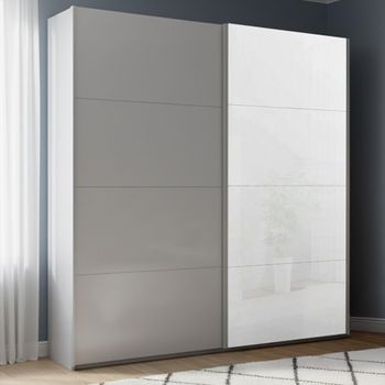 Beluga Extra White High Gloss and Silk Grey Front 181cm 2 Door Sliding Wardrobe