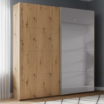 Beluga Extra Grey Mirror Artisan Oak 181cm 2 Door Sliding Wardrobe