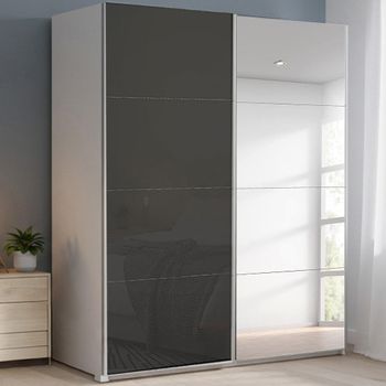 Beluga Extra Alpine White and Basalt Glass 181cm 2 Door Mirror Sliding Wardrobe
