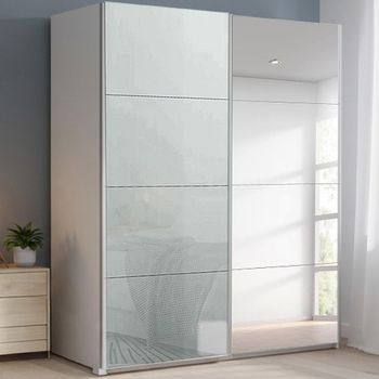 Beluga Extra Alpine White and Silk Grey Glass 181cm 2 Door Mirror Sliding Wardrobe