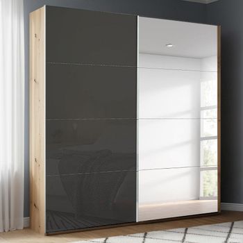 Beluga Extra Artisan Oak and Basalt Glass 181cm 2 Door Mirror Sliding Wardrobe