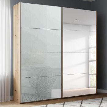 Beluga Extra Artisan Oak and Silk Grey Glass 181cm 2 Door Mirror Sliding Wardrobe