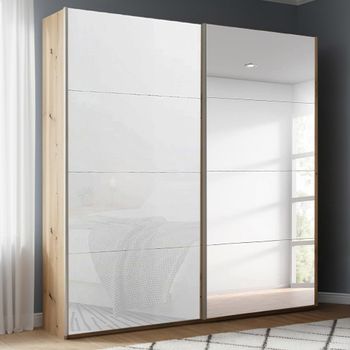 Beluga Extra Artisan Oak and White Glass 181cm 2 Door Mirror Sliding Wardrobe