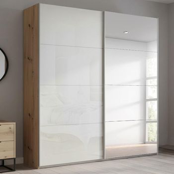 Beluga Extra Artisan Oak and White High Gloss 181cm 2 Door Mirror Sliding Wardrobe