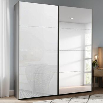 Beluga Extra Graphite and White Glass 181cm 2 Door Mirror Sliding Wardrobe