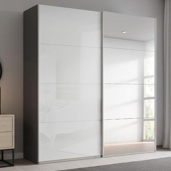 Beluga Extra Graphite and White High Gloss 181cm 2 Door Mirror Sliding Wardrobe