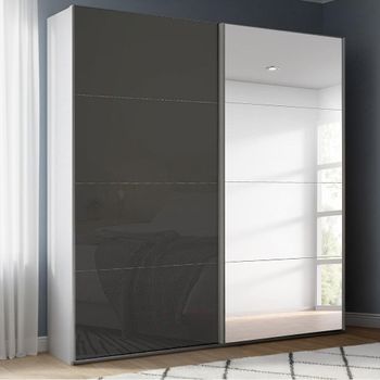 Beluga Extra Silk Grey and Basalt Glass 181cm 2 Door Mirror Sliding Wardrobe