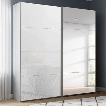 Beluga Extra Silk Grey and White Glass 181cm 2 Door Mirror Sliding Wardrobe
