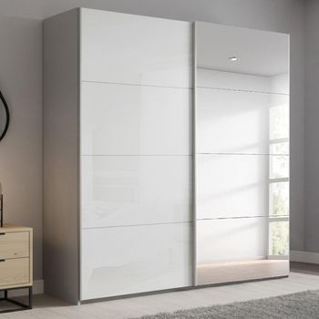 Beluga Extra Silk Grey and White High Gloss 181cm 2 Door Mirror Sliding Wardrobe