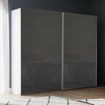 Beluga Extra Alpine White and Basalt Glass 226cm 2 Door Sliding Wardrobe