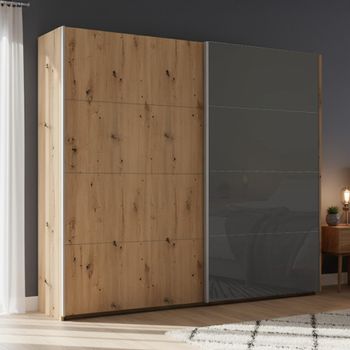 Beluga Extra Artisan Oak and Basalt Glass Front 226cm 2 Door Sliding Wardrobe
