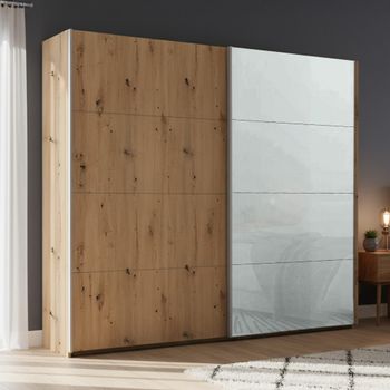 Beluga Extra Artisan Oak and Silk Grey Glass Front 226cm 2 Door Sliding Wardrobe