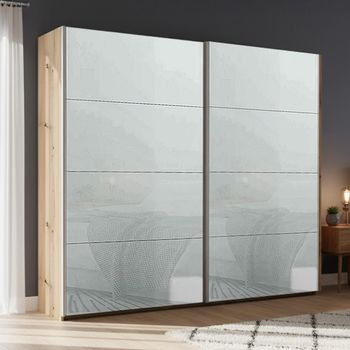 Beluga Extra Artisan Oak and Silk Grey Glass 226cm 2 Door Sliding Wardrobe