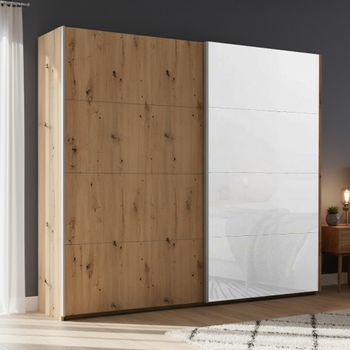 Beluga Extra Artisan Oak and White Glass Front 226cm 2 Door Sliding Wardrobe