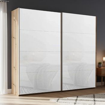 Beluga Extra Artisan Oak and White Glass 226cm 2 Door Sliding Wardrobe