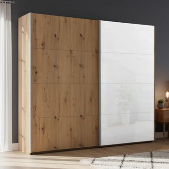 Beluga Extra White High Gloss and Artisan Oak Front 226cm 2 Door Sliding Wardrobe