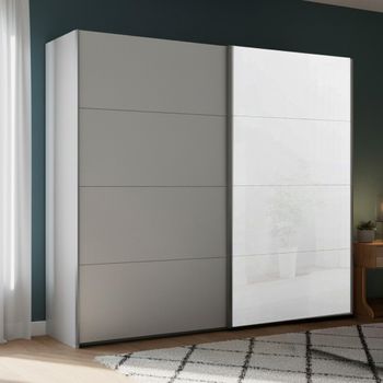 Beluga Extra White High Gloss and Silk Grey Front 226cm 2 Door Sliding Wardrobe