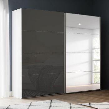 Beluga Extra Alpine White and Basalt Glass 226cm 2 Door Mirror Sliding Wardrobe