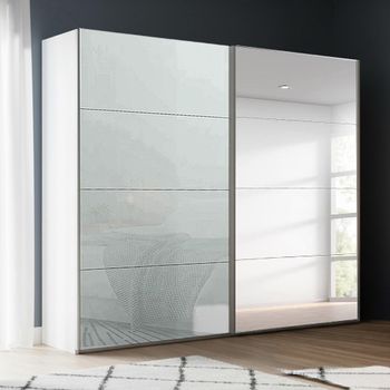 Beluga Extra Alpine White and Silk Grey Glass 226cm 2 Door Mirror Sliding Wardrobe