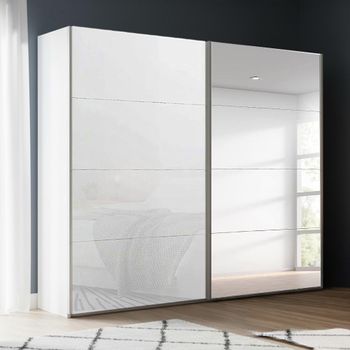 Beluga Extra Alpine White and White Glass 226cm 2 Door Mirror Sliding Wardrobe