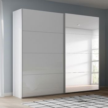 Beluga Extra Alpine White and White High Gloss 226cm 2 Door Mirror Sliding Wardrobe