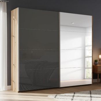 Beluga Extra Artisan Oak and Basalt Glass 226cm 2 Door Mirror Sliding Wardrobe